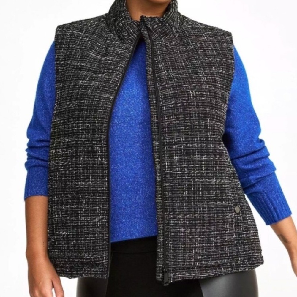 Torrid Tweed Black White Puffer Full Zip Vest w Pockets Women's Plus Size‎ 2X